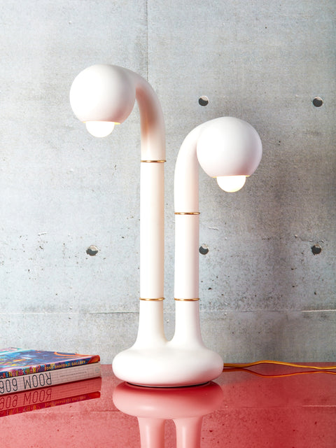 White Two Globe Entler lamp.
