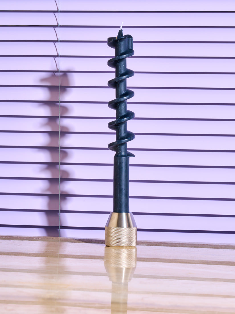 Black Drill Bit Candle in Drill Bit Candle Holder by 54 Celcius.