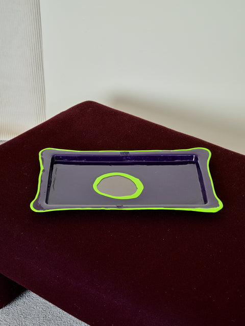 A rectangular lavender and lime green resin tray.
