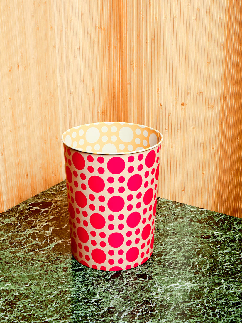 The ring pattern bin with red and beige exterior, beige and peach interior.