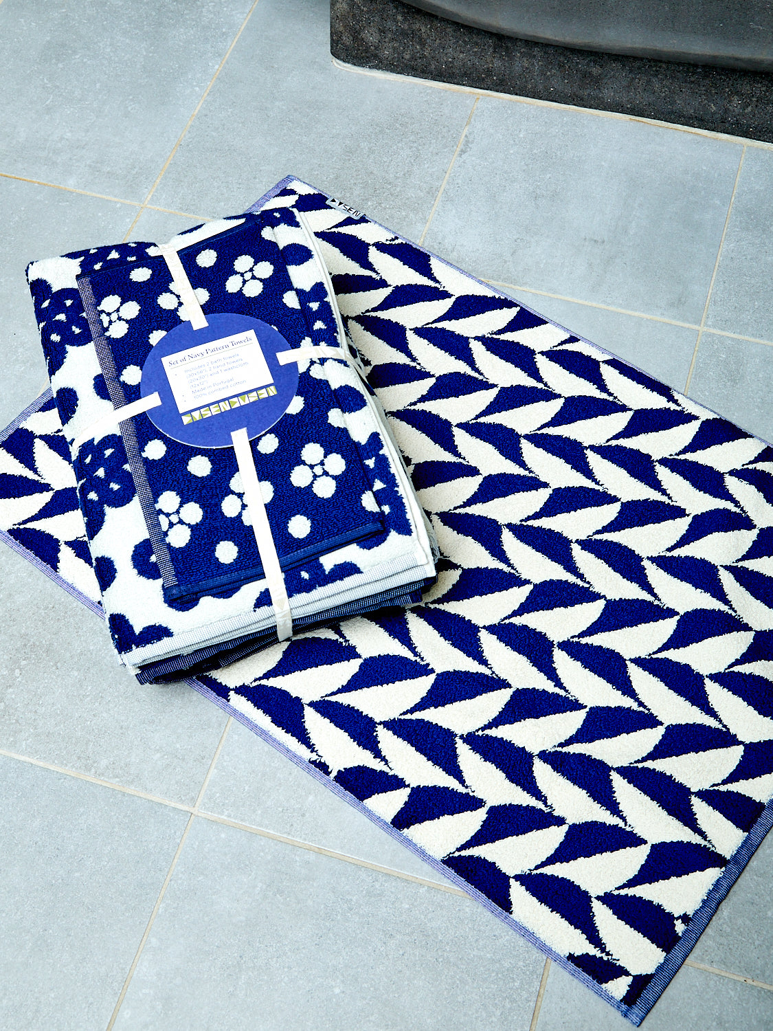 Navy Pattern Towels Set of 5