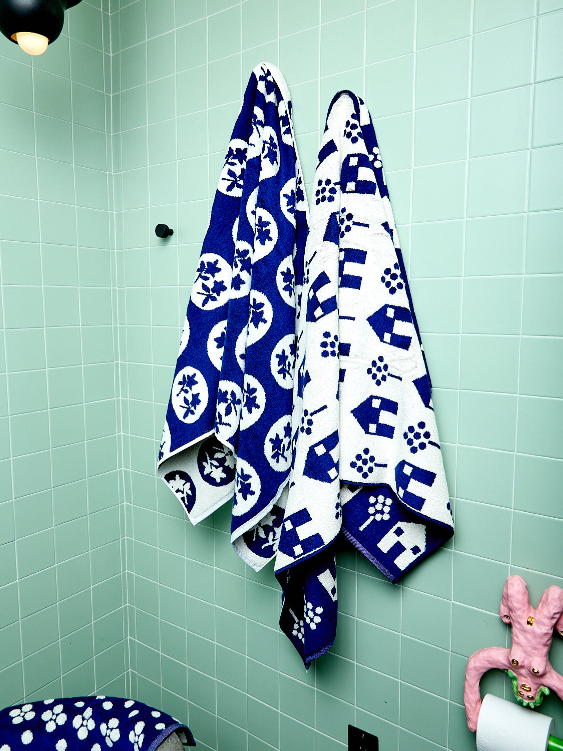 Navy Pattern Towels Set of 5