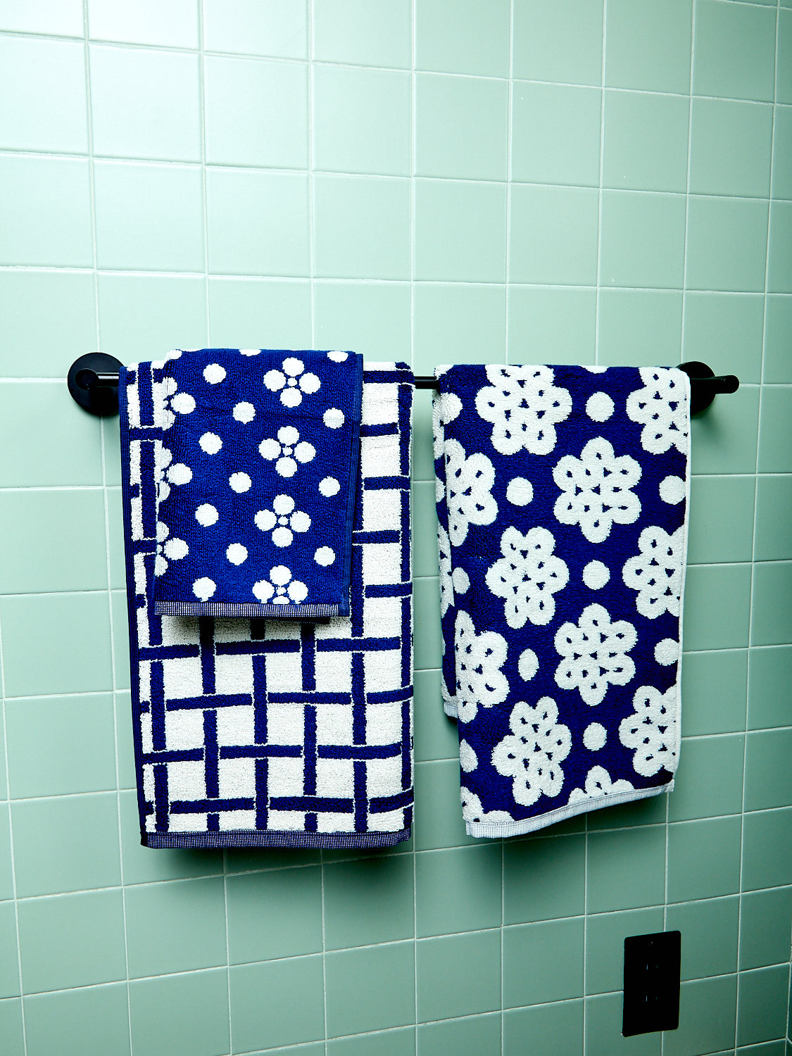 Navy Pattern Towels Set of 5