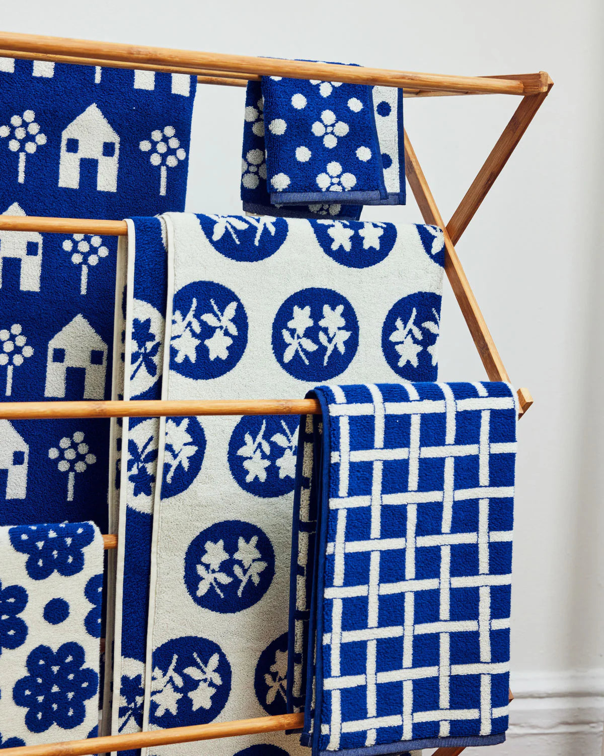 Navy Pattern Towels Set of 5