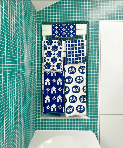 Navy Pattern Towels Set of 5