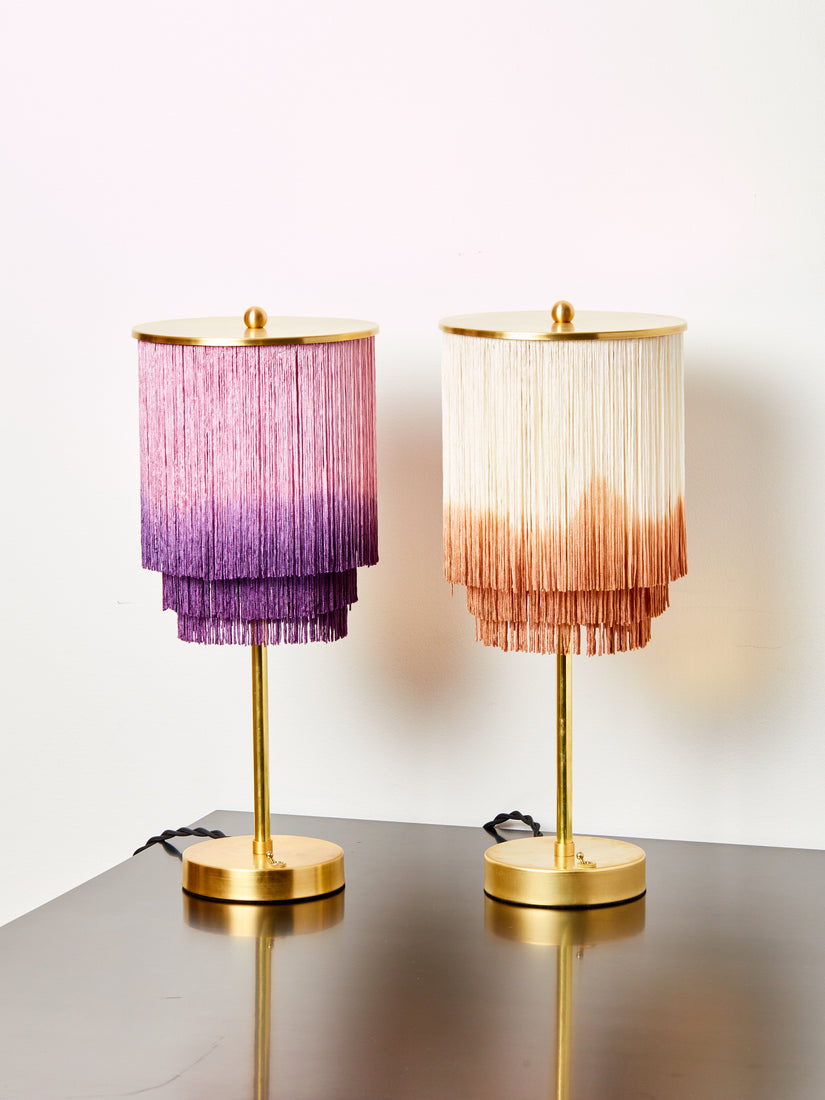 Purple Ombre and Pink Ombre Brass and Fringe Table Lamps by Huldra of Norway.