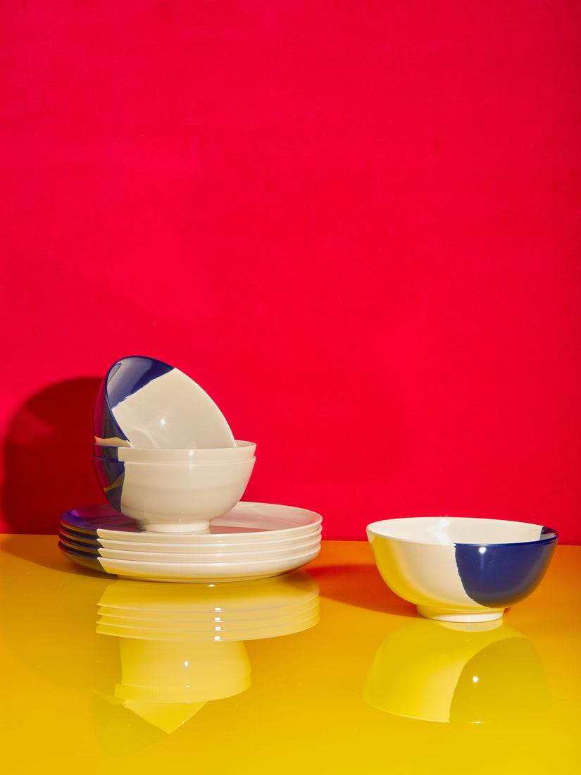 Ivory and navy blue Melamine Bowls and Plates by Thomas Fuchs.