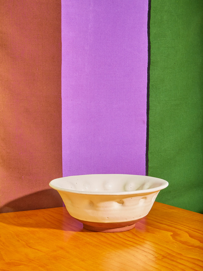 Large White Dimpled Ceramic Serving Bowl.