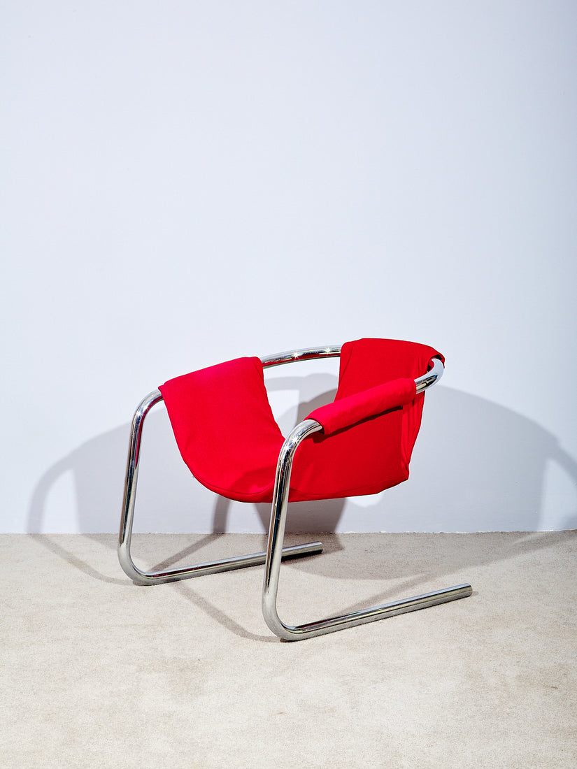 Vintage Zermatt Sling Chair in original red upholstery.