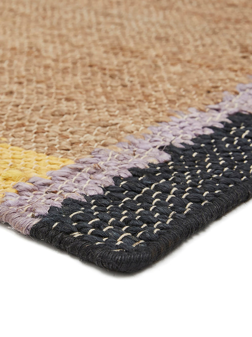 Close up of the hemp woven texture on the The Ocean Moon Rug.