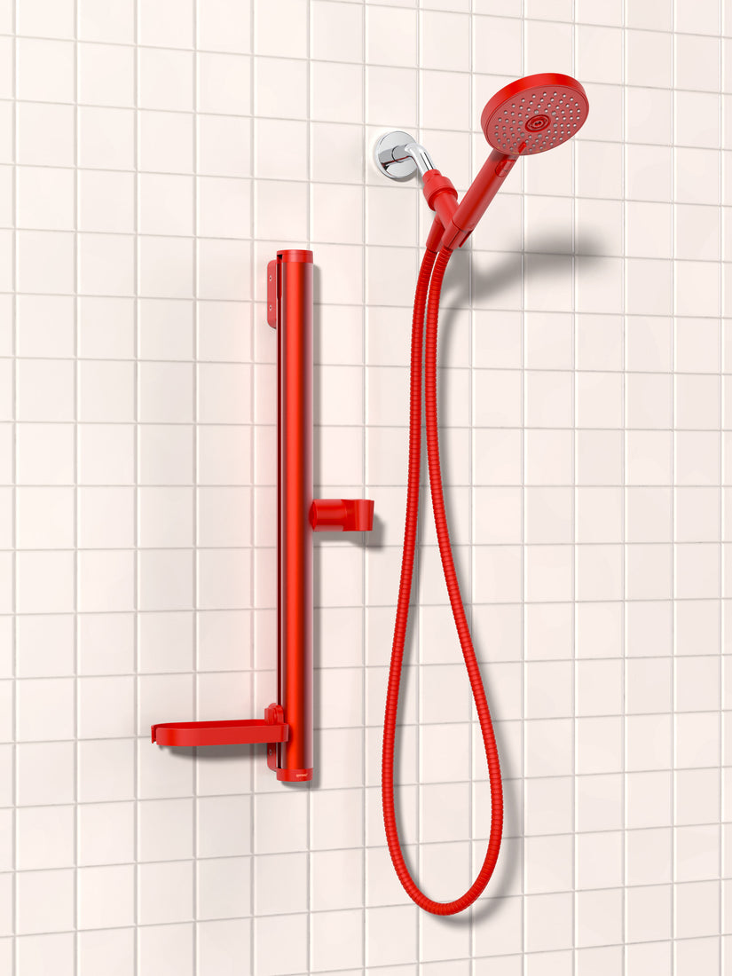 A red Minimalist Shower Head by Sproos.