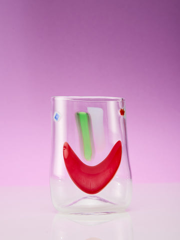 A single face vessel glass cup.