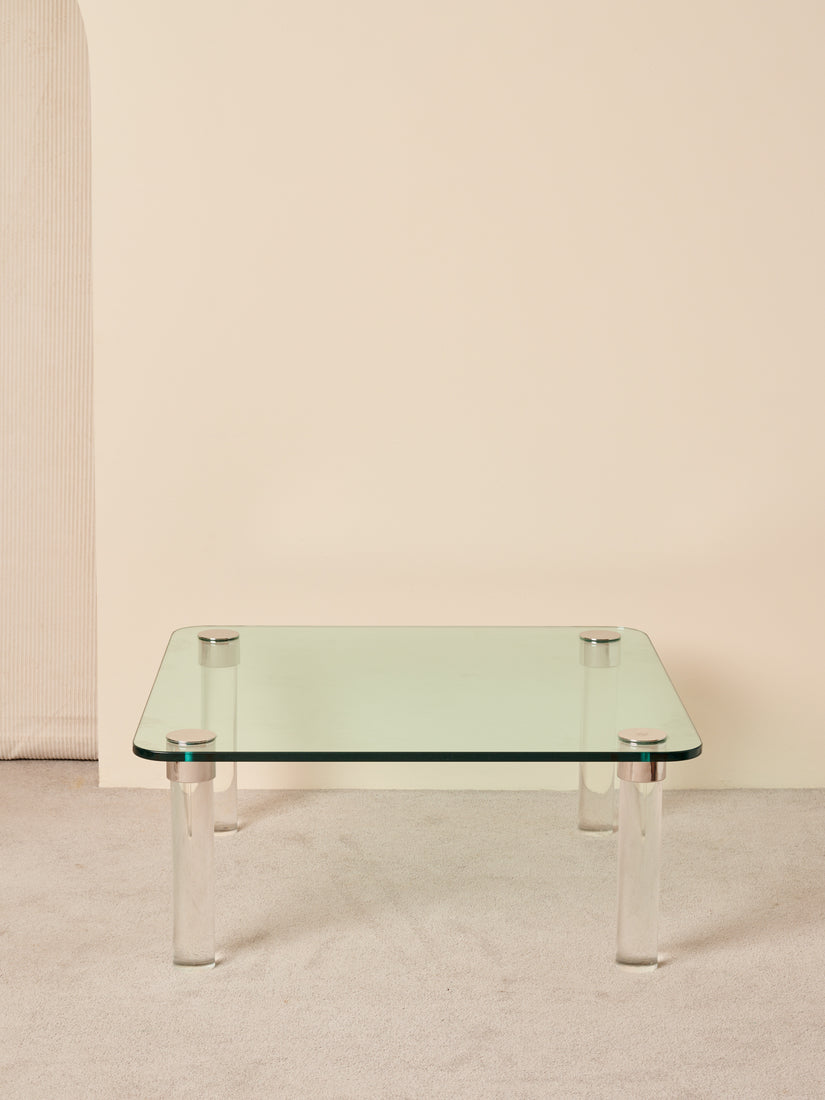 Glass Coffee Table with Cylinder Legs