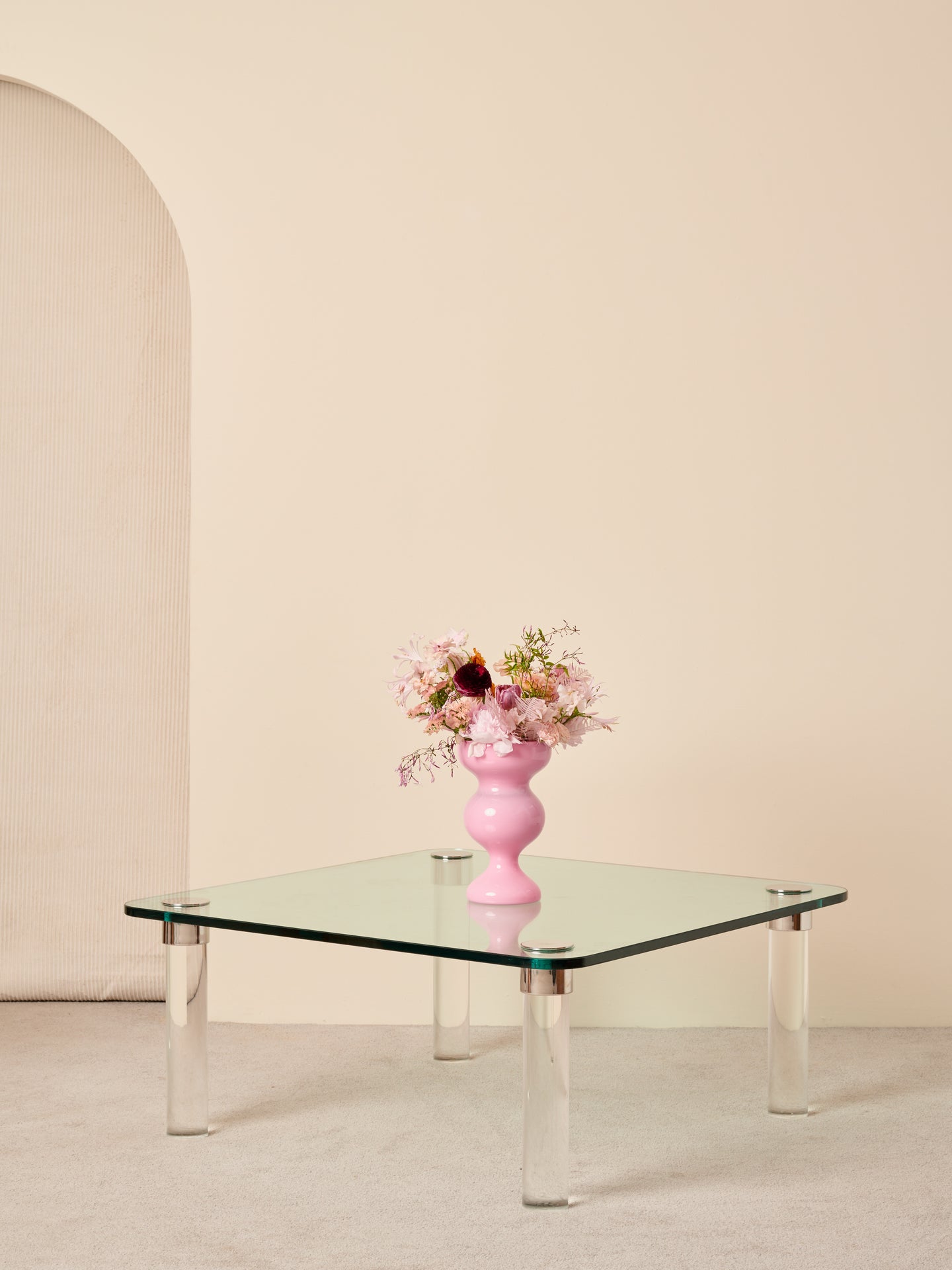 Glass Coffee Table with Cylinder Legs