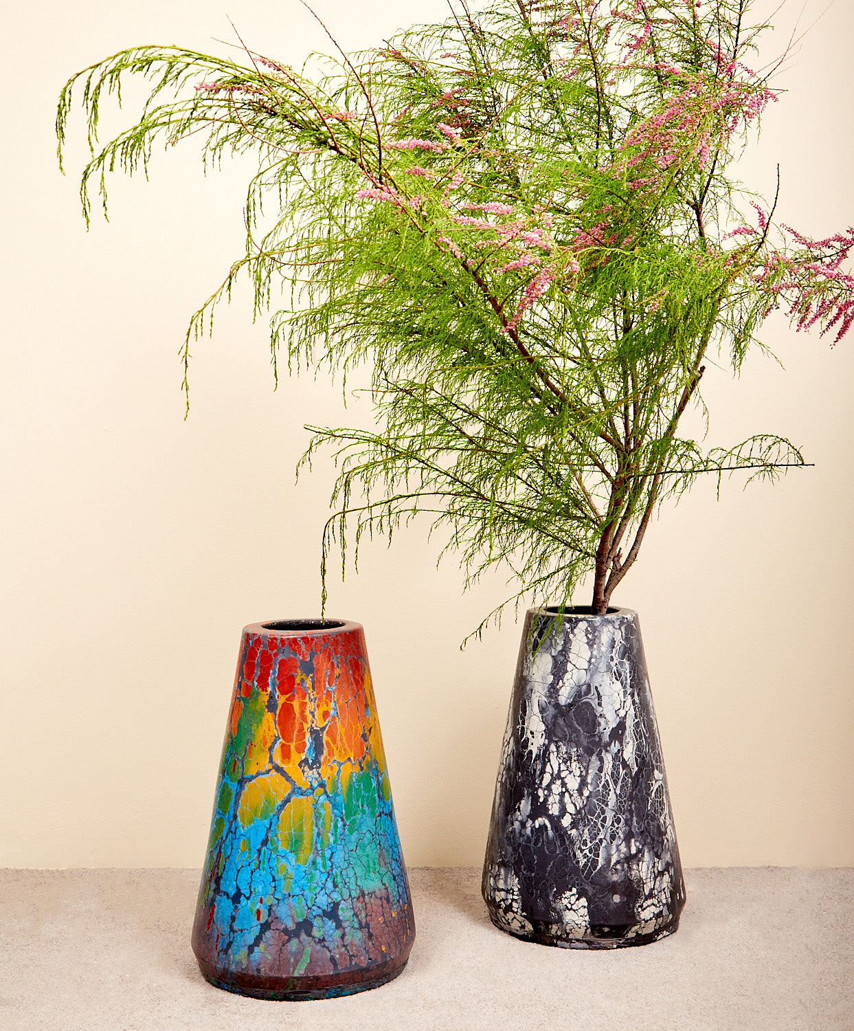 Vesta Max Vases in Rainbow and Black and White colorways.