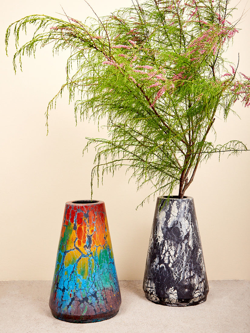 Vesta Max Vases in Rainbow and Black and White colorways.