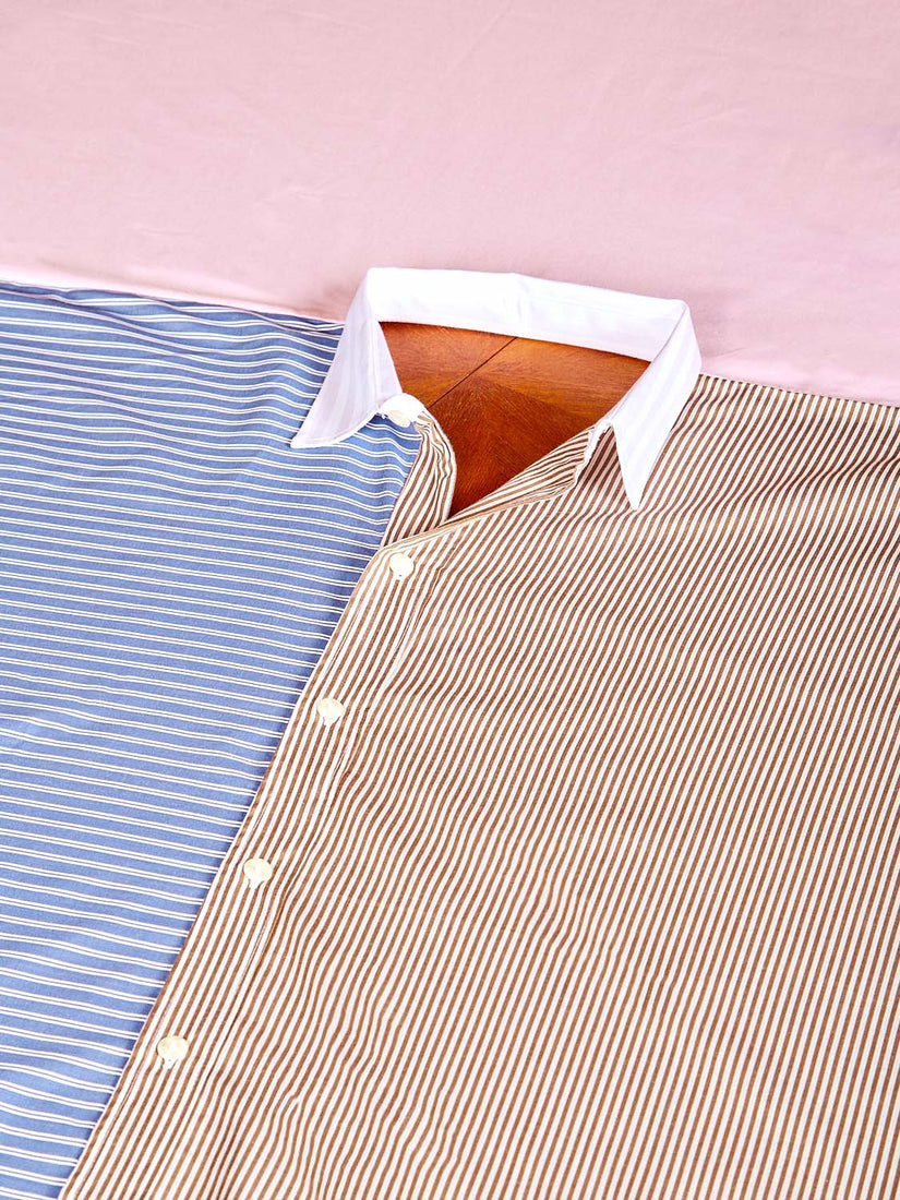 Close up of the collar and button details on the Shirt Tablecloth.