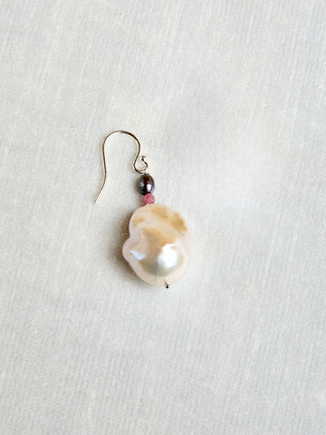 Single Host Earrings with Baroque Pearls and Gems