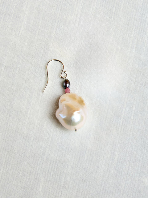 Single Host Earrings with Baroque Pearls and Gems