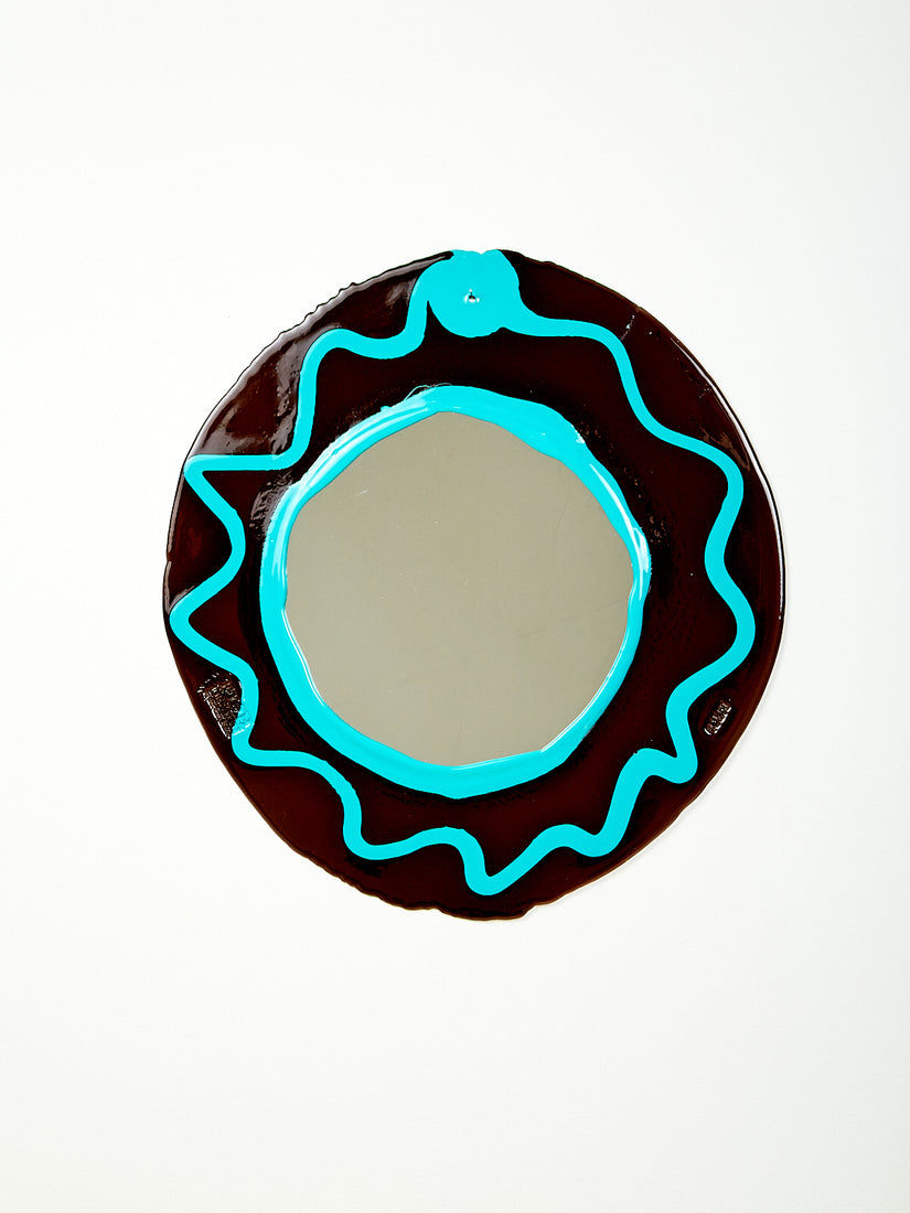 Round Mirror by Gaetano Pesce for Fish Design in Smoke and Turquoise.