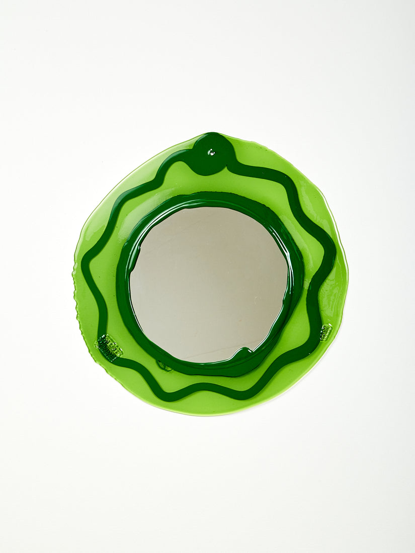 Round Mirror by Gaetano Pesce for Fish Design in green colorway.
