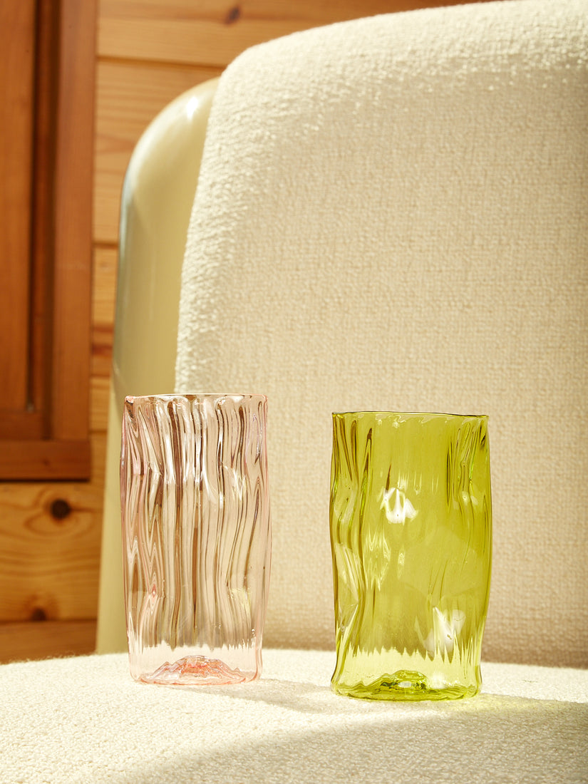 One Pink and one Green Water Glass by Iannazzi Glass.