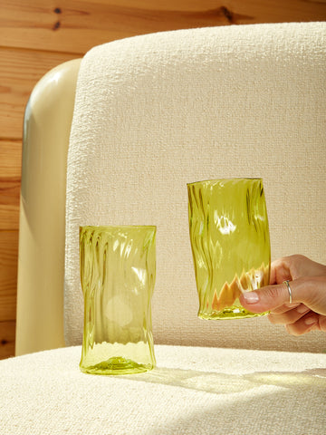 A pair of Green Water Glasses by Iannazzi Glass.