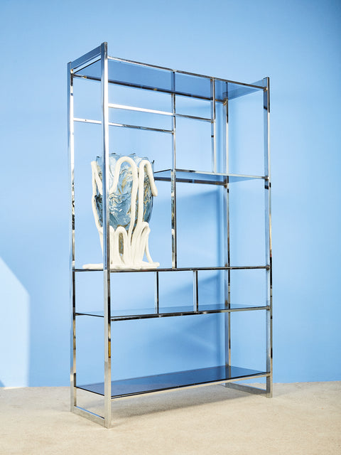 Chrome and Smoke Glass Etagere