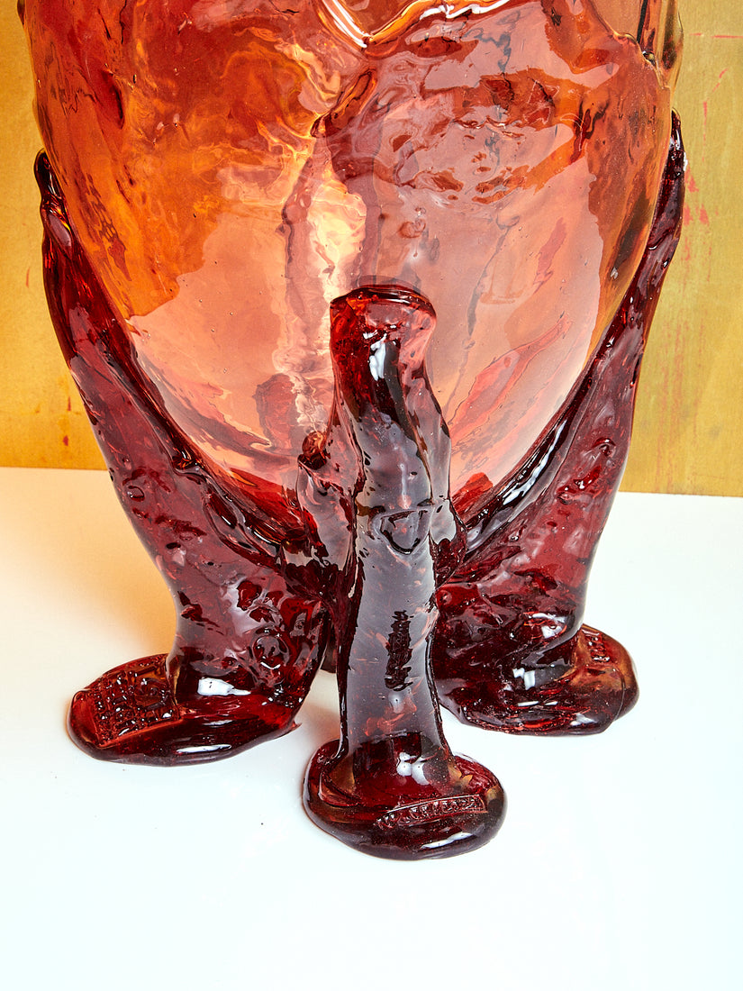 Close up of the darker ruby legs on the XL Clear Vessel.