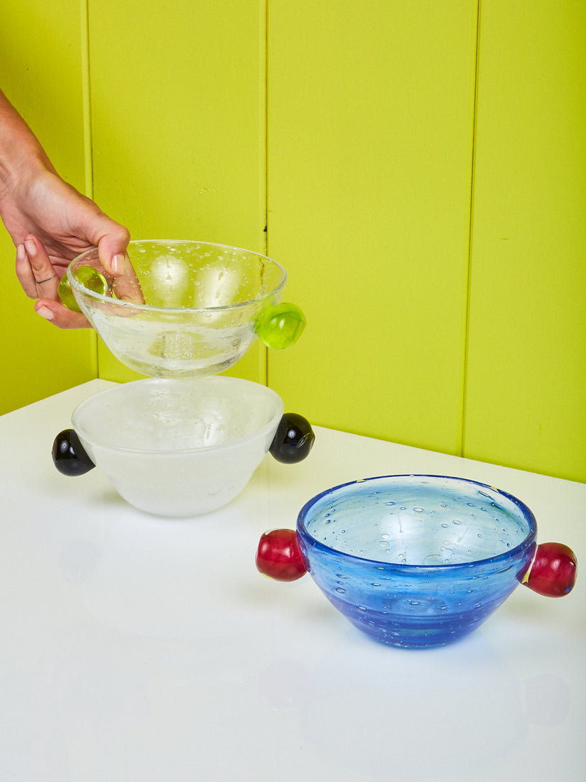 The Glass Bubble Bowl by La Romaine Editions in three colorways.