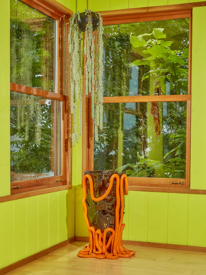 XXL Indian Summer Vessel by Gaetano Pesce for Fish Design in a lime green sunroom.