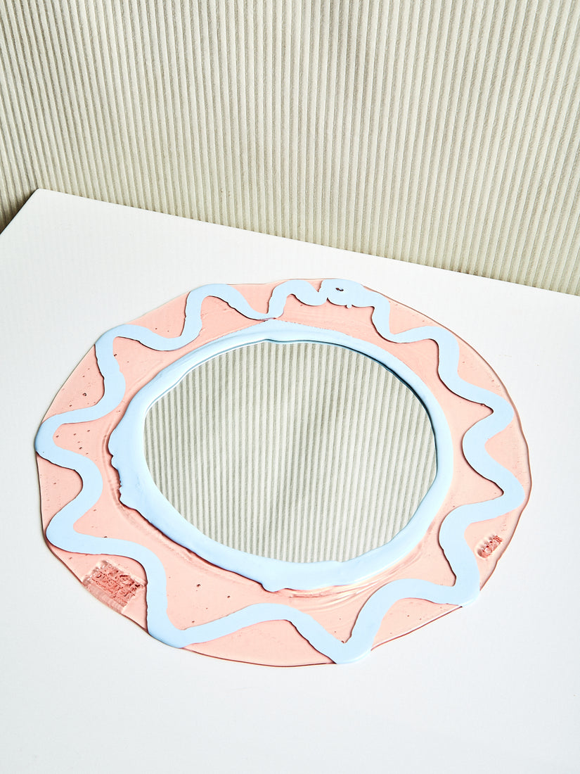 Round Mirror in Peach and Blue by Gaetano Pesce for Fish Design.