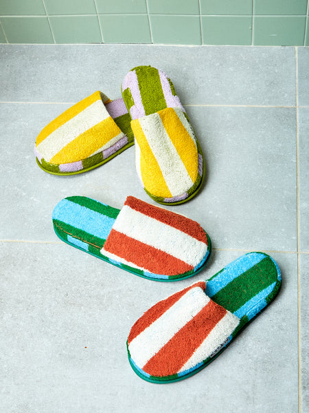 Terry Stripe Slippers - Size L/XL