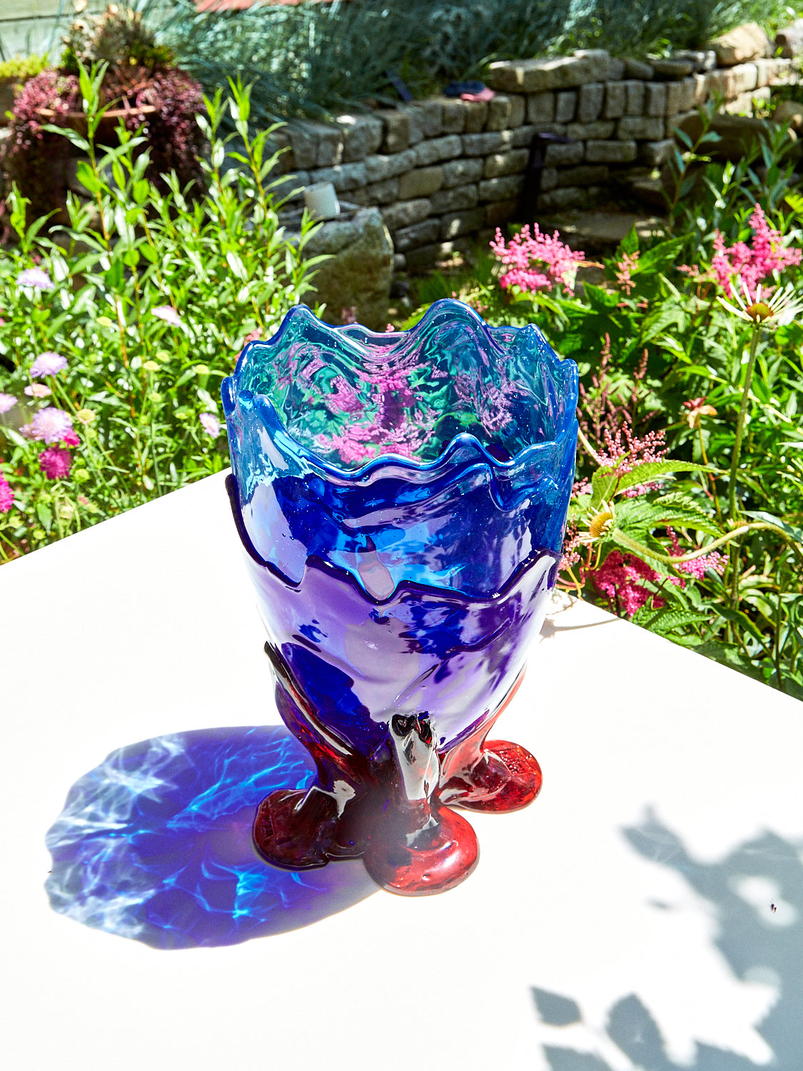 Large Clear Vessel in Blue Ruby