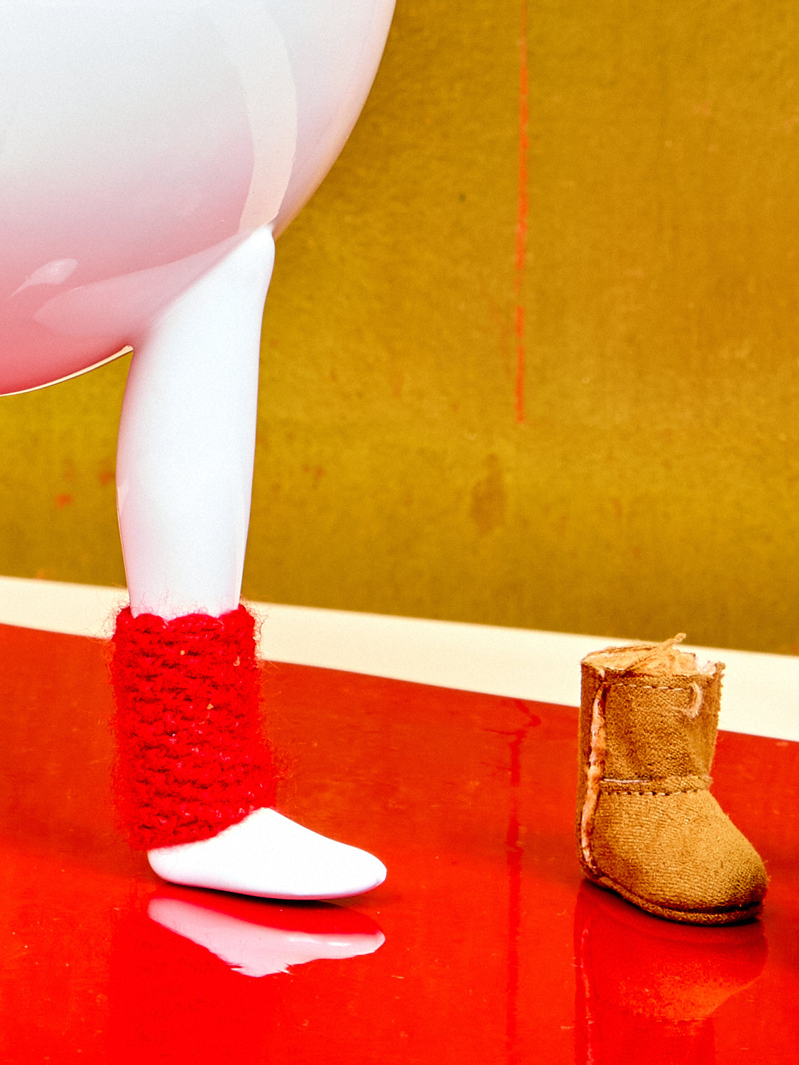 Leg Bowl with Leg Warmers and Suede Boots