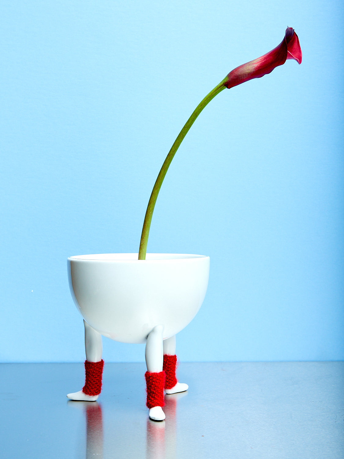 Leg Bowl with Leg Warmers and Suede Boots