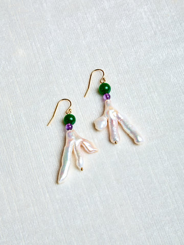 Host Earrings with Chicken Feet Pearl and Gems