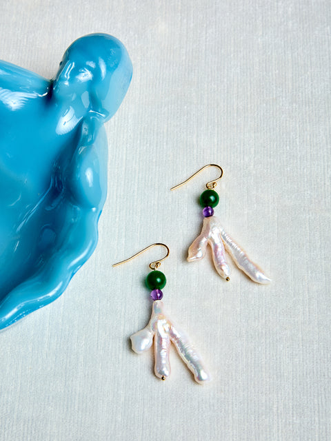 Host Earrings with Chicken Feet Pearl and Gems