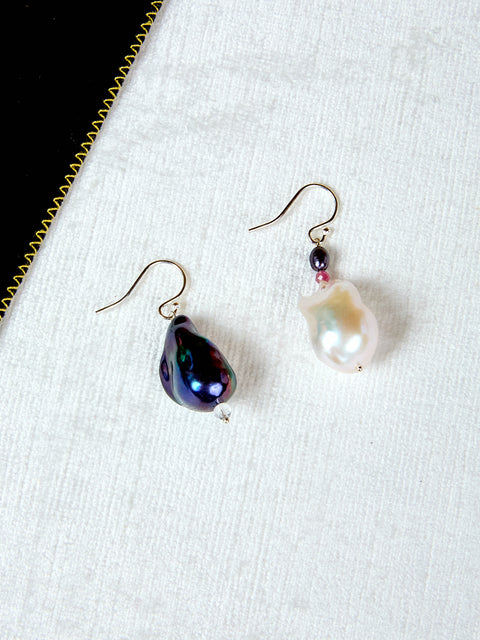 Single Host Earrings with Baroque Pearls and Gems