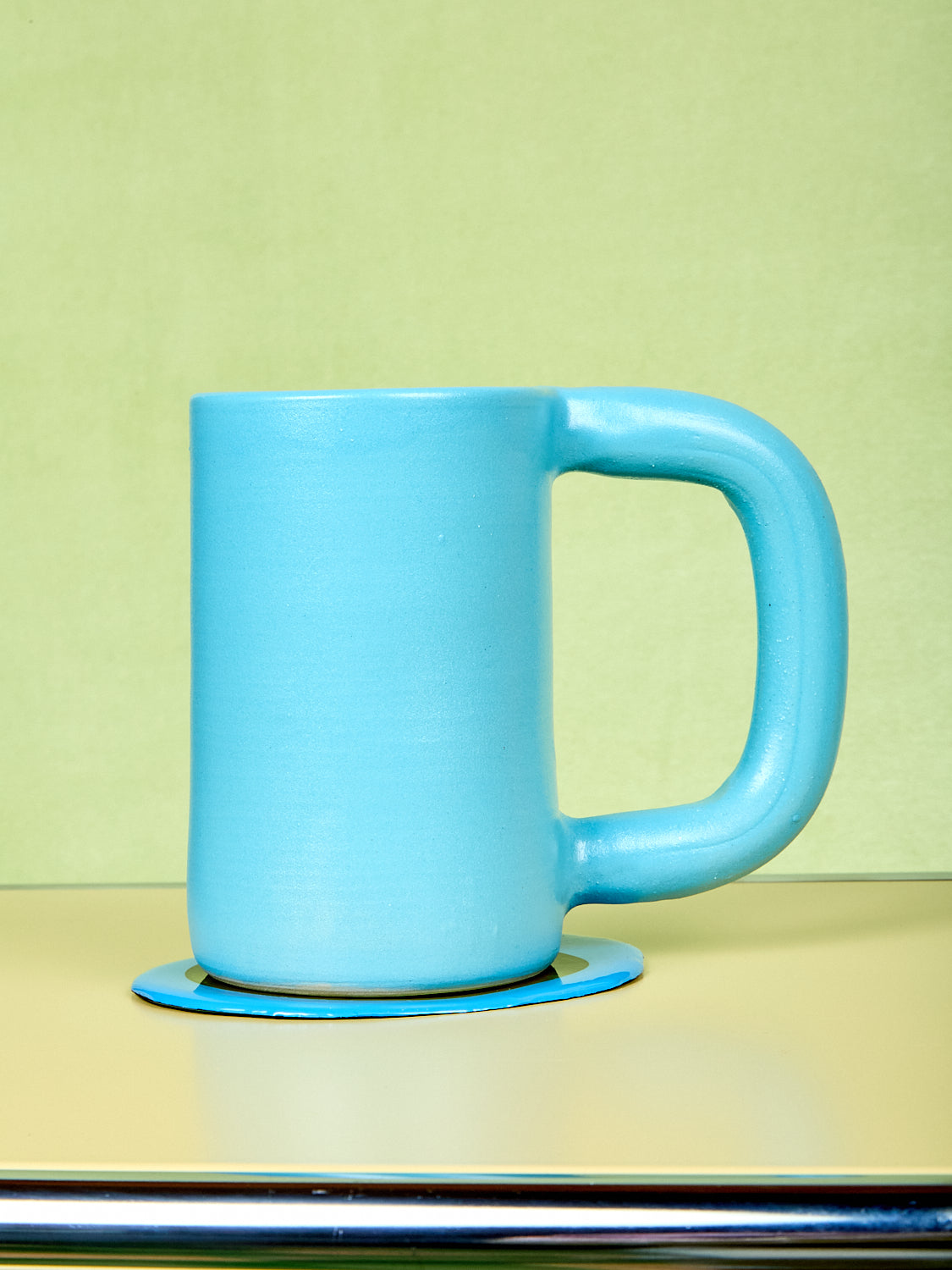 Blue tall stoneware mug by Workaday Handmade