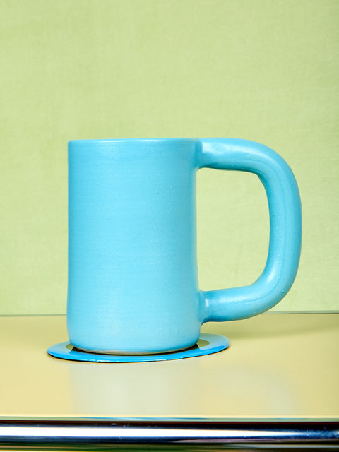 Blue tall stoneware mug by Workaday Handmade