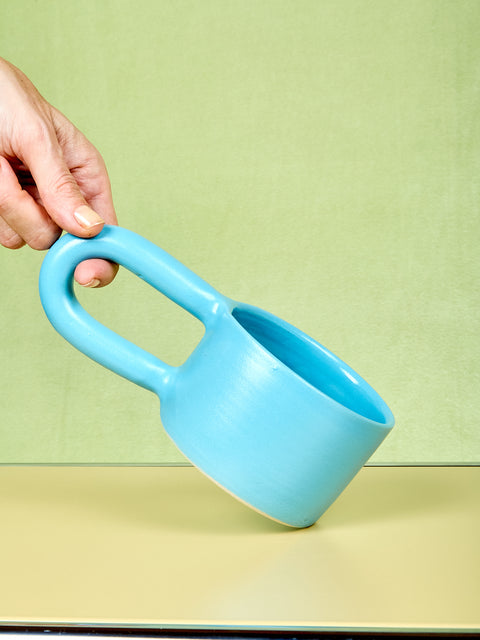 Blue short stoneware mug by Workaday Handmade