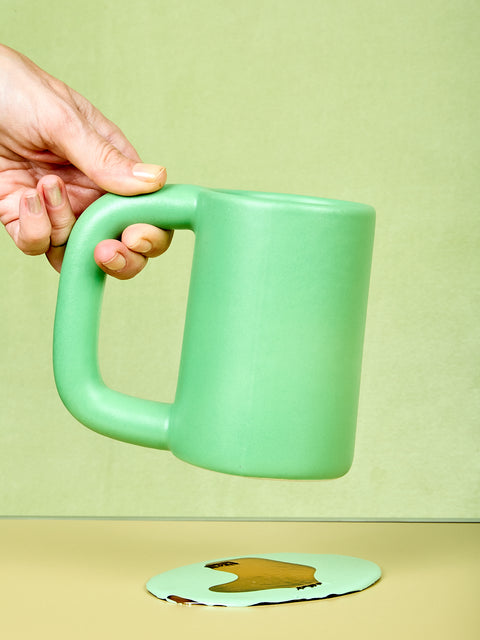 Green tall stoneware mug by Workaday Handmade