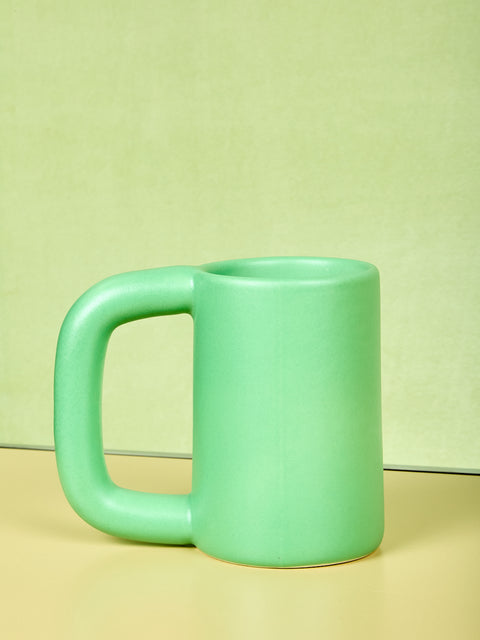 Green tall stoneware mug by Workaday Handmade