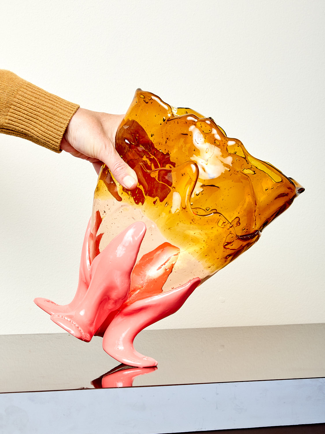 Clear Vessel in Amber Pink