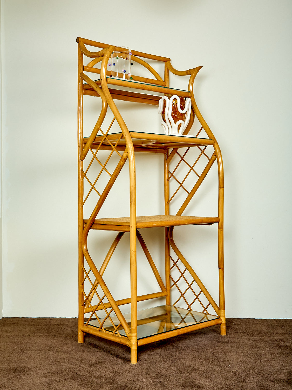 Vintage French Rattan Etagere