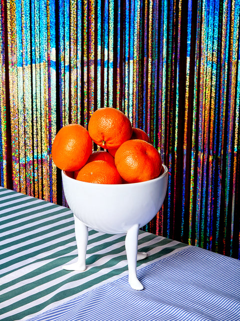 Leg Bowl with Leg Warmers and Suede Boots