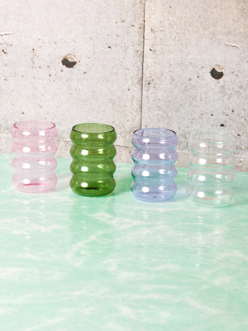 Pink, green, lilac, and clear RIpple Glases by Sophie Lou Jacobsen.
