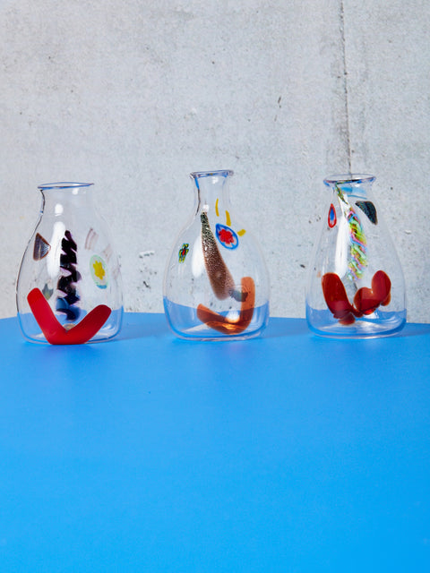 Three different handblown Face Vessel Carafes by Degen.