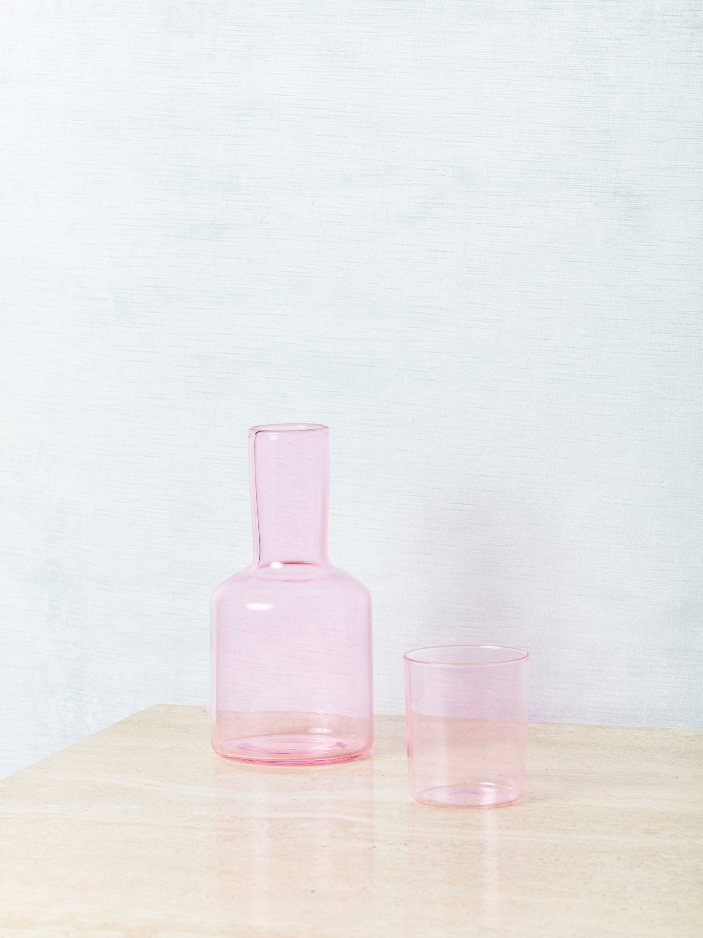 A pink bedside carafe by Maison Balzac.